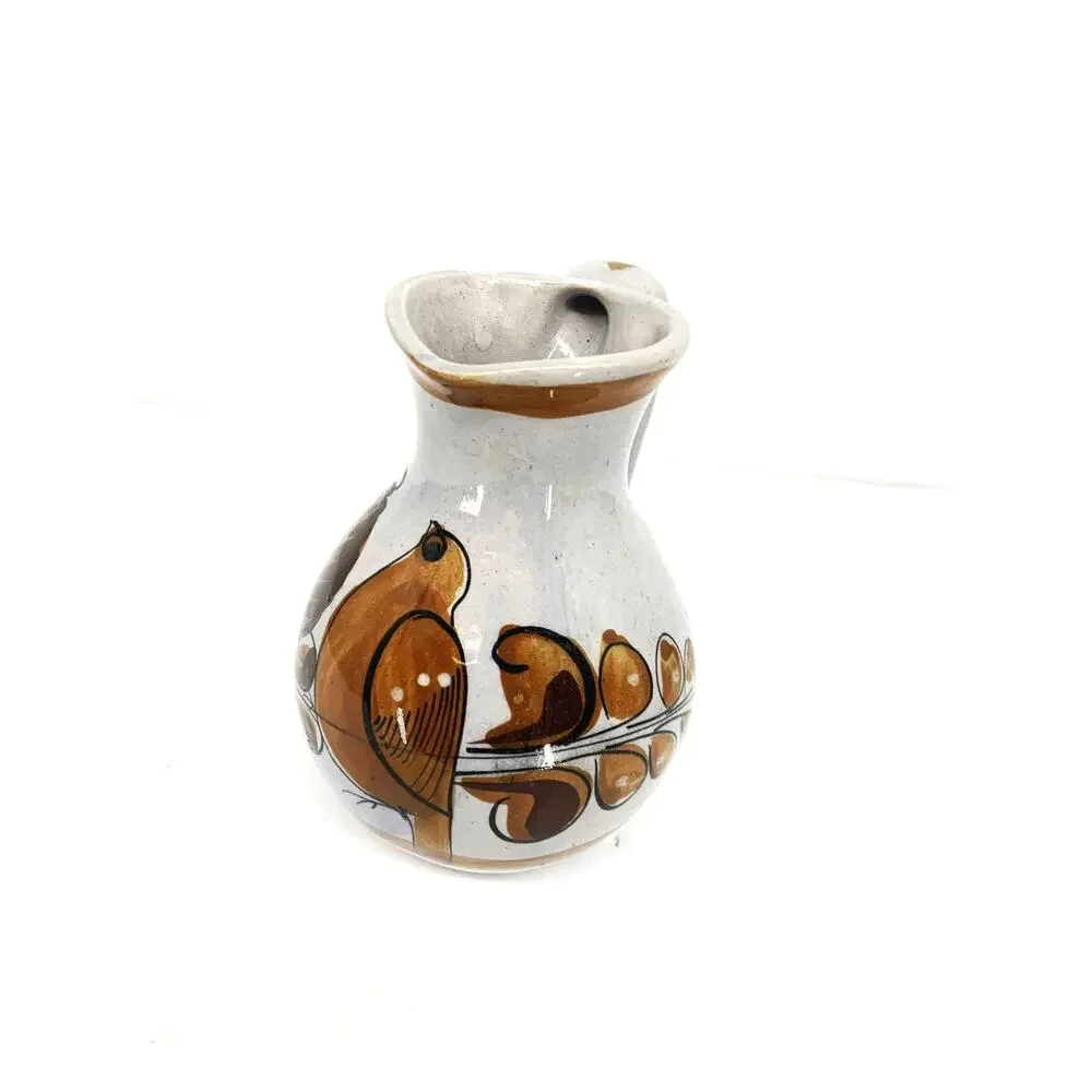 Small Mexican Tonala Pottery Pitcher Cream Brown